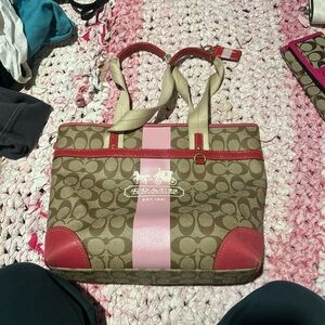 Coach Tan and Pink Signature Tote
